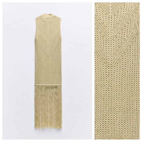 Zara Beige Knit Fringe Dress - Picture 7 of 14